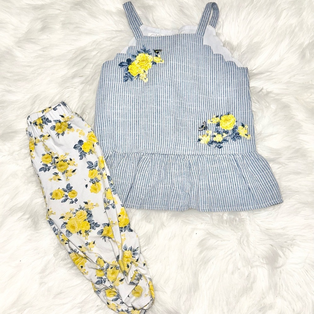 Mud Pie Blue Striped Floral Little Girl’s Toddler Outfit